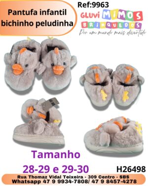 Pantufa infantil bichinho peludinha