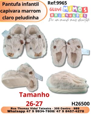 Pantufa infantil capivara marrom claro peludinha
