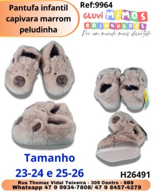 Pantufa infantil capivara marrom peludinha