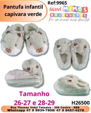 Pantufa infantil capivara verde