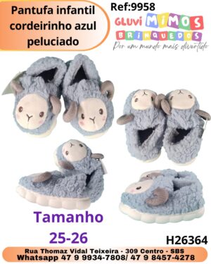 Pantufa infantil cordeirinho azul peluciado