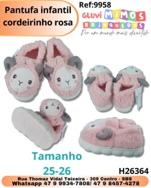 Pantufa infantil cordeirinho rosa