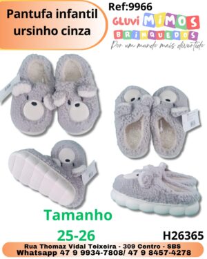 Pantufa infantil ursinho cinza