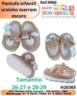 Pantufa infantil ursinho marrom escuro