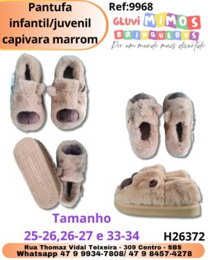 Pantufa infantil/juvenil capivara marrom