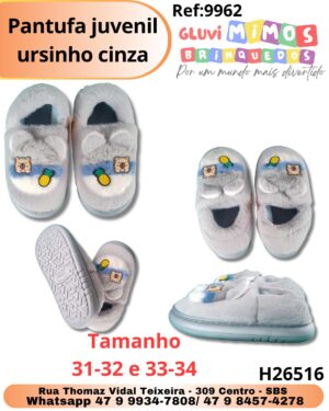 Pantufa juvenil ursinho cinza