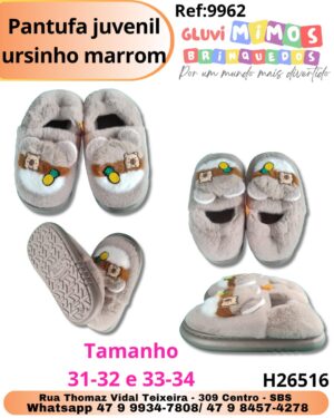 Pantufa juvenil ursinho marrom