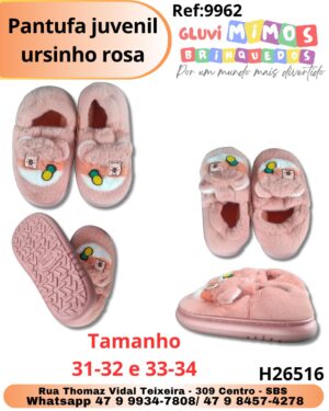 Pantufa juvenil ursinho rosa