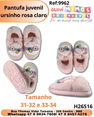 Pantufa juvenil ursinho rosa claro