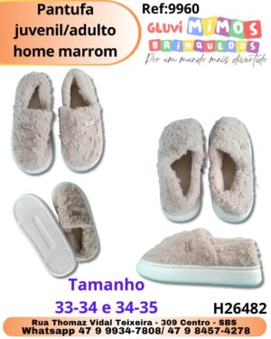 Pantufa juvenil/adulto home marrom