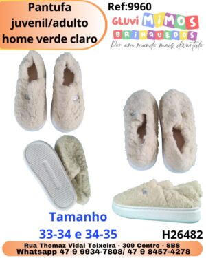 Pantufa juvenil/adulto home verde claro