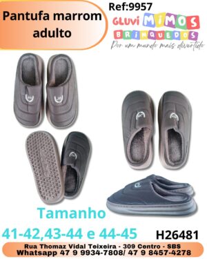 Pantufa marrom adulto