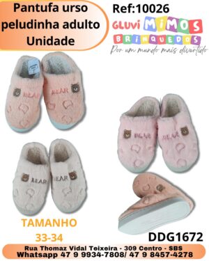 Pantufa urso peludinha adulto Unidade