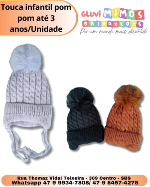 Touca infantil pom pom até 3 anos/Unidade