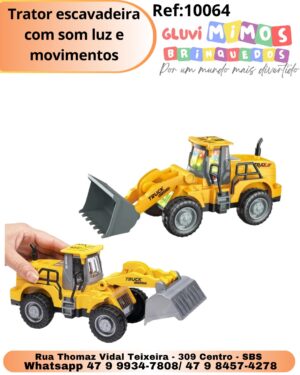 Trator escavadeira com som luz e movimentos