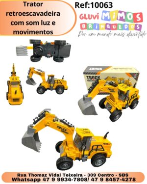Trator retroescavadeira com som luz e movimentos