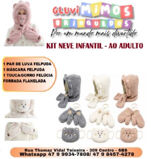 Kit neve infantil ao adulto 1 par de luva 1 máscara 1 touca