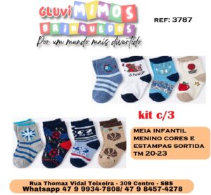 Meia infantil menino cores e estampas sortidas T 20-23