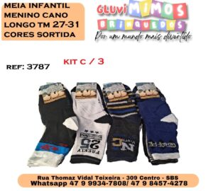 Meia infantil menino cano longo T 27-31 cores sortidas