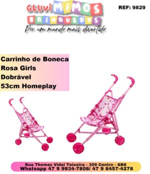 carrinho de boneca rosa girls 53 cm Homeplay