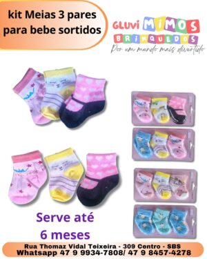 kit Meias 3 pares para bebe sortidos