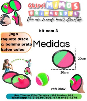 Jogo raquete disco com velcro