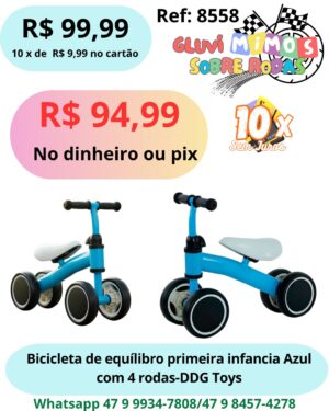 Bicicleta de equílibro primeira infancia Azul com 4 rodas-DDG Toys