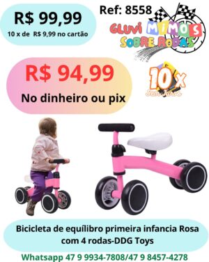 Bicicleta de equílibro primeira infancia Rosa com 4 rodas-DDG Toys