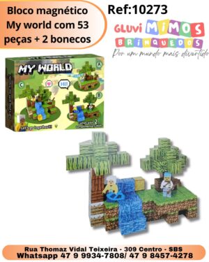 Bloco magnético My world com 53 peças + 2 bonecos