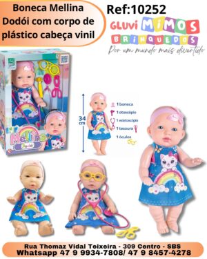Boneca Mellina  Dodói com corpo de plástico cabeça vinil