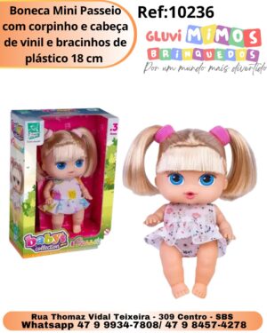 Boneca Mini Passeio com corpinho e cabeça de vinil e bracinhos de plástico 18 cm
