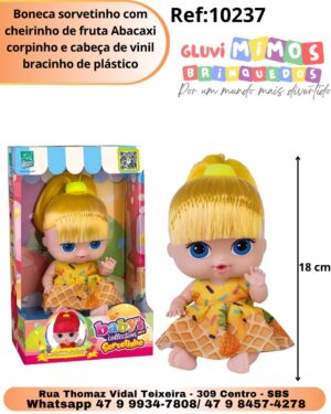 Boneca sorvetinho com cheirinho de fruta Abacaxi corpinho e cabeça de vinil bracinho de plástico