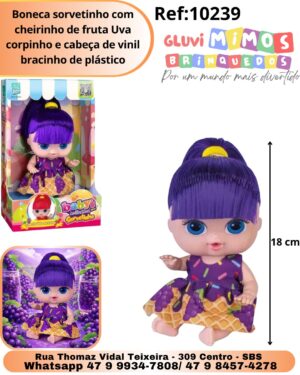 Boneca sorvetinho com cheirinho de fruta Uva corpinho e cabeça de vinil bracinho de plástico