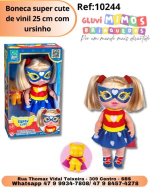 Boneca super cute de vinil 25 cm com ursinho