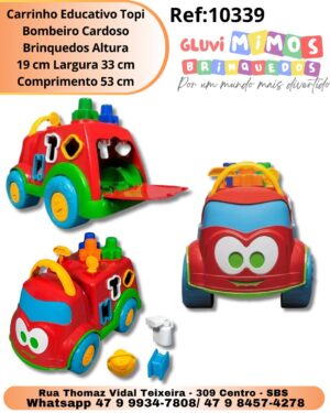 Carrinho Educativo Topi Bombeiro Cardoso Brinquedos Altura 19 cm Largura 33 cm Comprimento 53 cm