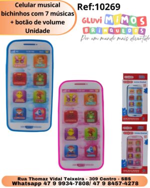 Celular musical bichinhos com 7 músicas + botão de volume Unidade