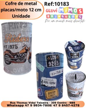 Cofre de metal placas/moto 12 cm Unidade
