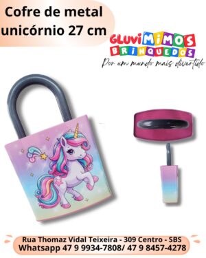Cofre de metal unicórnio 27 cm