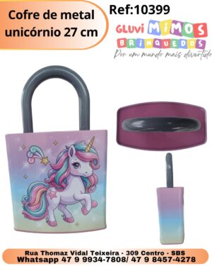 Cofre de metal unicórnio 27 cm