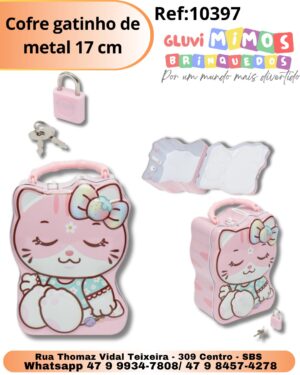 Cofre gatinho de metal 17 cm