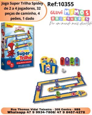 Jogo Super Trilha Spidey de 2 a 4 jogadores, 32 peças de caminho, 4 peões, 1 dado