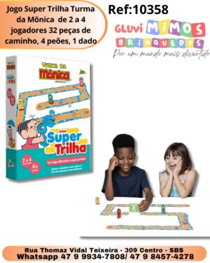 Jogo Super Trilha Turma da Mônica  de 2 a 4 jogadores 32 peças de caminho, 4 peões, 1 dado