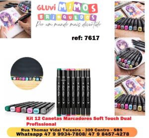 Kit 12 Canetas Marcadores Soft Touch Dual Profissional