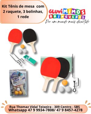 Kit Tênis de mesa  com 2 raquete, 3 bolinhas, 1 rede