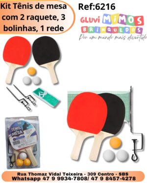 Kit Tênis de mesa  com 2 raquete, 3 bolinhas, 1 rede