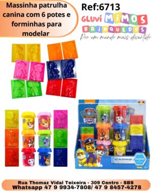 Massinha patrulha canina com 6 potes e forminhas para modelar