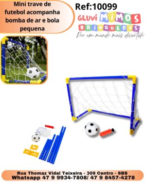 Mini trave de futebol acompanha bomba de ar e bola pequena