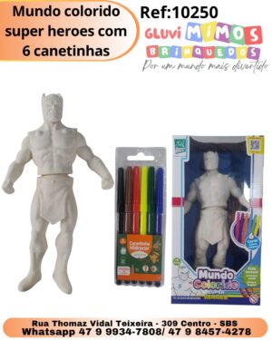 Mundo colorido super heroes com 6 canetinhas