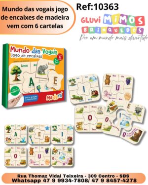Mundo das vogais jogo de encaixes de madeira vem com 6 cartelas