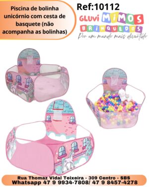 Piscina de bolinha unicórnio com cesta de basquete (não acompanha as bolinhas)
